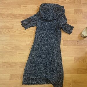 Dark Gray Knit Midi Dress with Funnel Neck